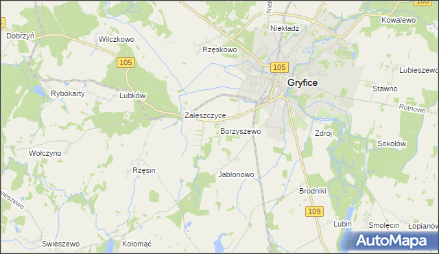 mapa Borzyszewo gmina Gryfice, Borzyszewo gmina Gryfice na mapie Targeo