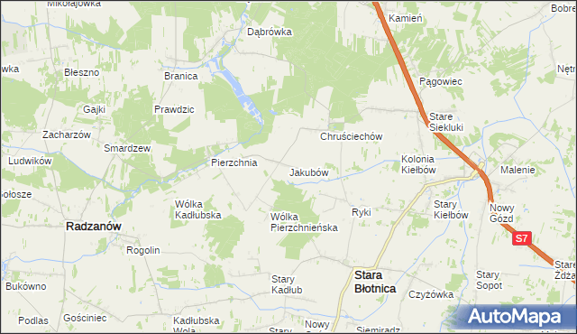 mapa Jakubów gmina Stara Błotnica, Jakubów gmina Stara Błotnica na mapie Targeo