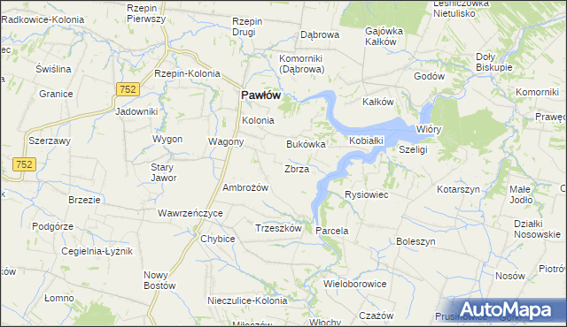 mapa Zbrza gmina Pawłów, Zbrza gmina Pawłów na mapie Targeo