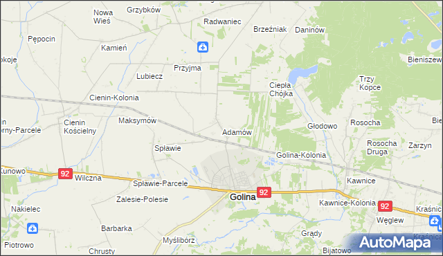 mapa Adamów gmina Golina, Adamów gmina Golina na mapie Targeo