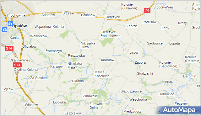 mapa Adamów gmina Lipnik, Adamów gmina Lipnik na mapie Targeo