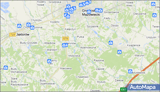 mapa Adamowizna gmina Grodzisk Mazowiecki, Adamowizna gmina Grodzisk Mazowiecki na mapie Targeo