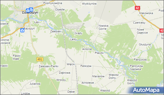 mapa Antonie gmina Popów, Antonie gmina Popów na mapie Targeo