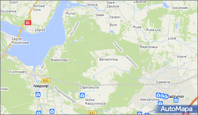 mapa Beniaminów gmina Nieporęt, Beniaminów gmina Nieporęt na mapie Targeo