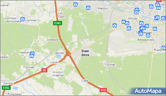 mapa Białe Błota powiat bydgoski, Białe Błota powiat bydgoski na mapie Targeo