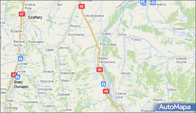 mapa Białka Tatrzańska, Białka Tatrzańska na mapie Targeo