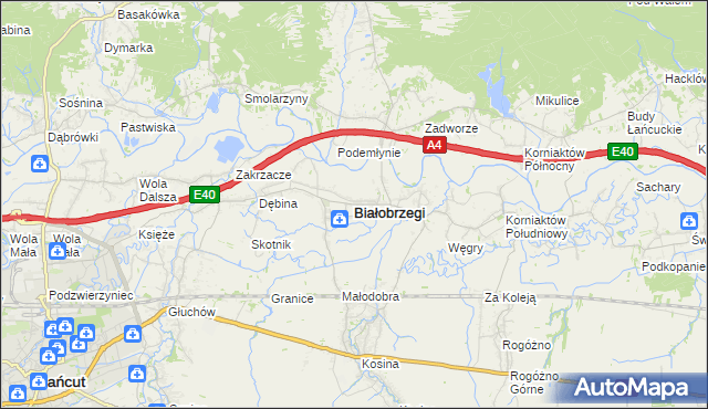 mapa Białobrzegi powiat łańcucki, Białobrzegi powiat łańcucki na mapie Targeo