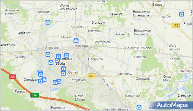 mapa Biały Ług gmina Zduńska Wola, Biały Ług gmina Zduńska Wola na mapie Targeo