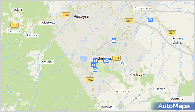 mapa Bielawa powiat dzierżoniowski, Bielawa powiat dzierżoniowski na mapie Targeo