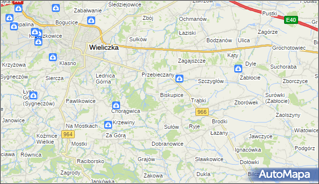 mapa Biskupice powiat wielicki, Biskupice powiat wielicki na mapie Targeo