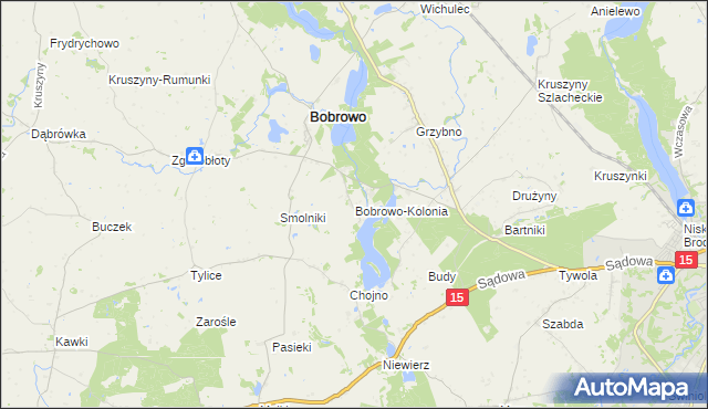 mapa Bobrowo-Kolonia gmina Bobrowo, Bobrowo-Kolonia gmina Bobrowo na mapie Targeo