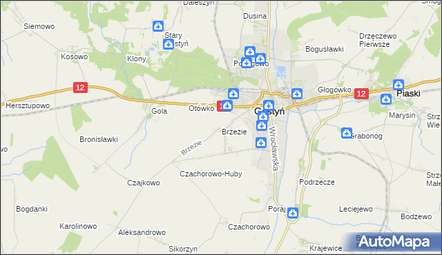 mapa Brzezie gmina Gostyń, Brzezie gmina Gostyń na mapie Targeo