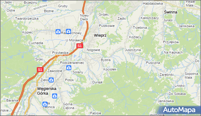 mapa Bystra gmina Radziechowy-Wieprz, Bystra gmina Radziechowy-Wieprz na mapie Targeo
