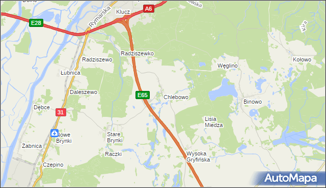 mapa Chlebowo gmina Gryfino, Chlebowo gmina Gryfino na mapie Targeo