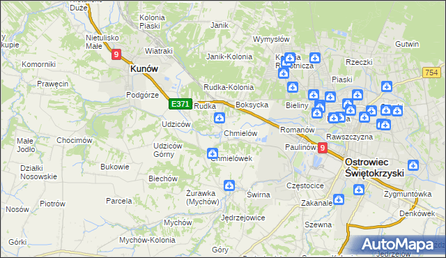 mapa Chmielów gmina Bodzechów, Chmielów gmina Bodzechów na mapie Targeo