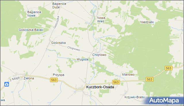 mapa Chojnowo gmina Kuczbork-Osada, Chojnowo gmina Kuczbork-Osada na mapie Targeo