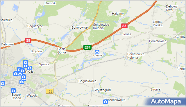 mapa Cieśle gmina Oleśnica, Cieśle gmina Oleśnica na mapie Targeo