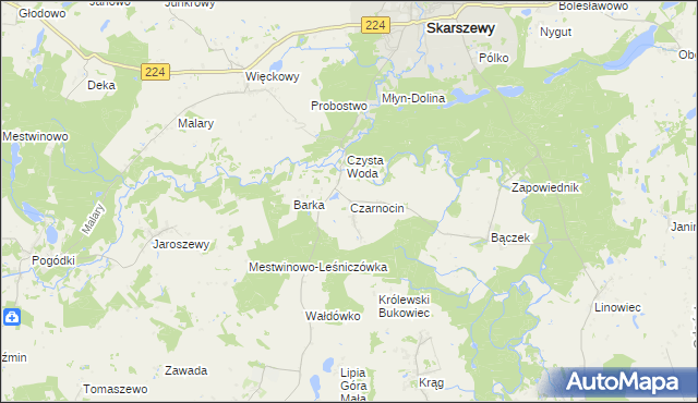 mapa Czarnocin gmina Skarszewy, Czarnocin gmina Skarszewy na mapie Targeo