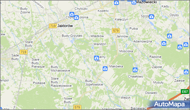 mapa Czarny Las gmina Grodzisk Mazowiecki, Czarny Las gmina Grodzisk Mazowiecki na mapie Targeo