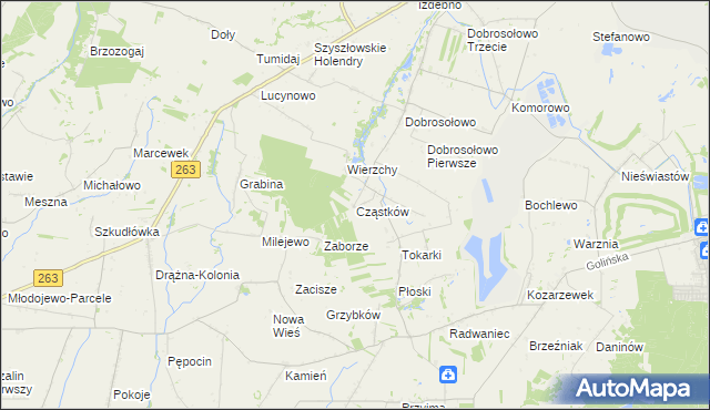 mapa Cząstków gmina Kazimierz Biskupi, Cząstków gmina Kazimierz Biskupi na mapie Targeo