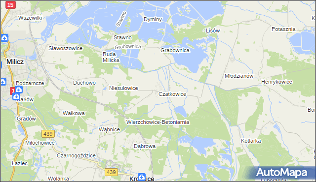 mapa Czatkowice gmina Milicz, Czatkowice gmina Milicz na mapie Targeo