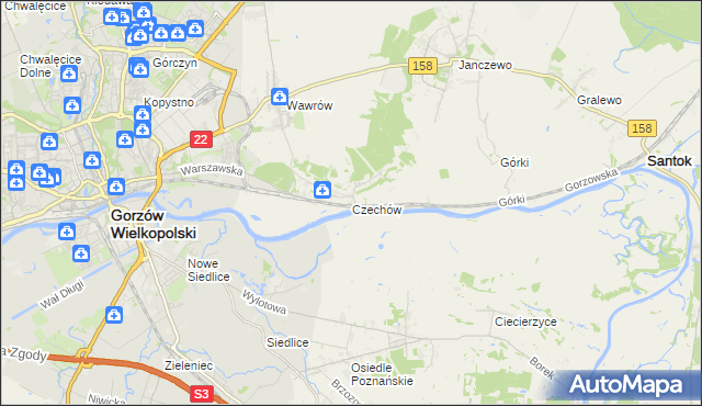mapa Czechów gmina Santok, Czechów gmina Santok na mapie Targeo