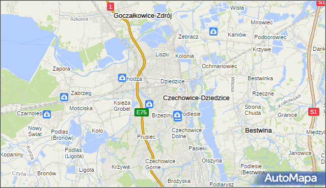 mapa Czechowic-Dziedzic, Czechowice-Dziedzice na mapie Targeo