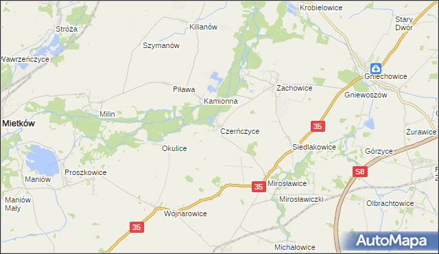 mapa Czerńczyce gmina Kąty Wrocławskie, Czerńczyce gmina Kąty Wrocławskie na mapie Targeo