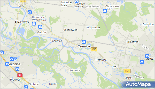 mapa Czernica powiat wrocławski, Czernica powiat wrocławski na mapie Targeo