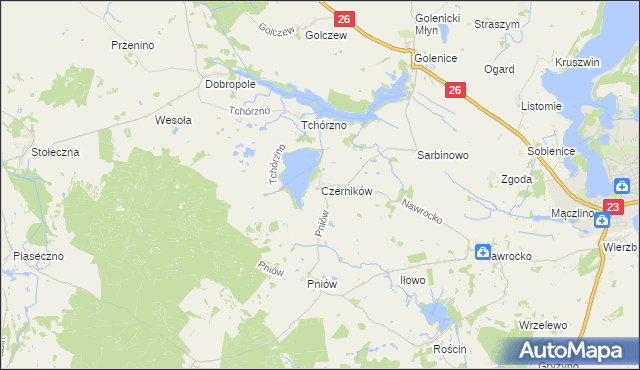 mapa Czerników gmina Myślibórz, Czerników gmina Myślibórz na mapie Targeo