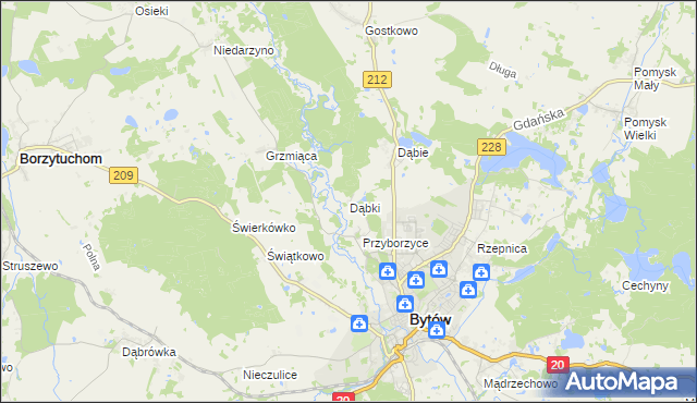 mapa Dąbki gmina Bytów, Dąbki gmina Bytów na mapie Targeo