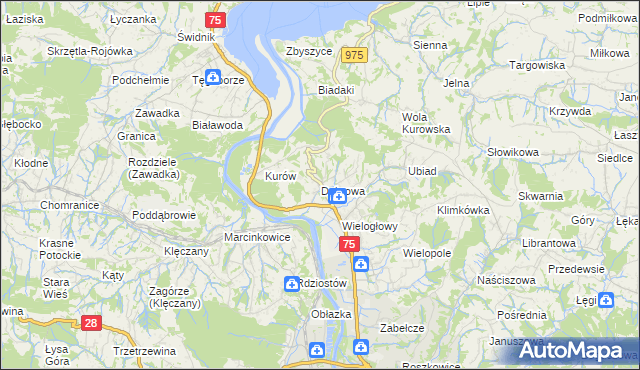 mapa Dąbrowa gmina Chełmiec, Dąbrowa gmina Chełmiec na mapie Targeo