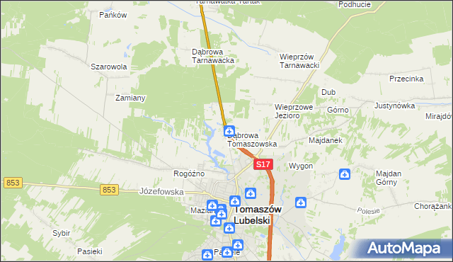 mapa Dąbrowa Tomaszowska, Dąbrowa Tomaszowska na mapie Targeo