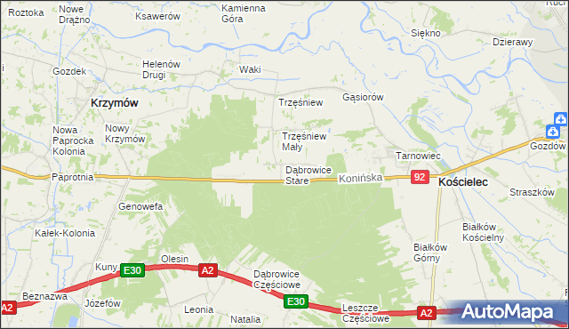 mapa Dąbrowice Stare, Dąbrowice Stare na mapie Targeo