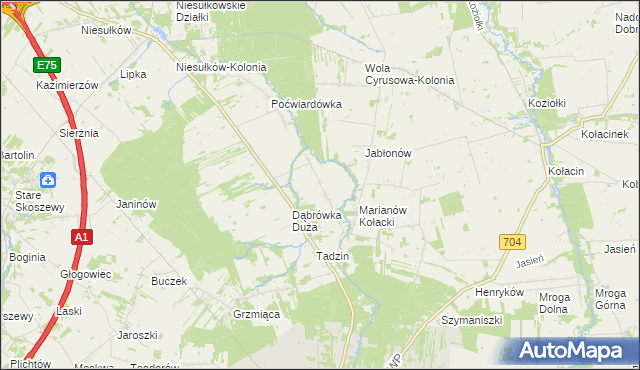 mapa Dąbrówka Mała gmina Brzeziny, Dąbrówka Mała gmina Brzeziny na mapie Targeo