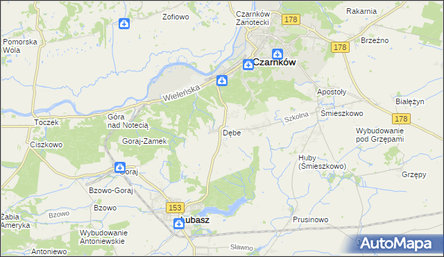 mapa Dębe gmina Lubasz, Dębe gmina Lubasz na mapie Targeo