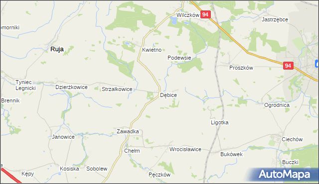 mapa Dębice gmina Malczyce, Dębice gmina Malczyce na mapie Targeo