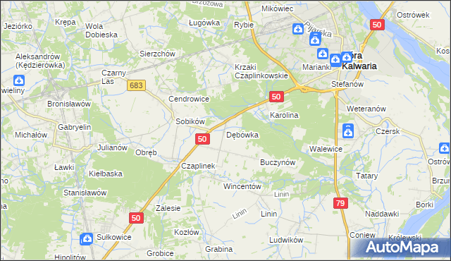 mapa Dębówka gmina Góra Kalwaria, Dębówka gmina Góra Kalwaria na mapie Targeo