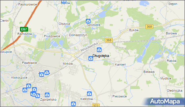 mapa Długołęka powiat wrocławski, Długołęka powiat wrocławski na mapie Targeo