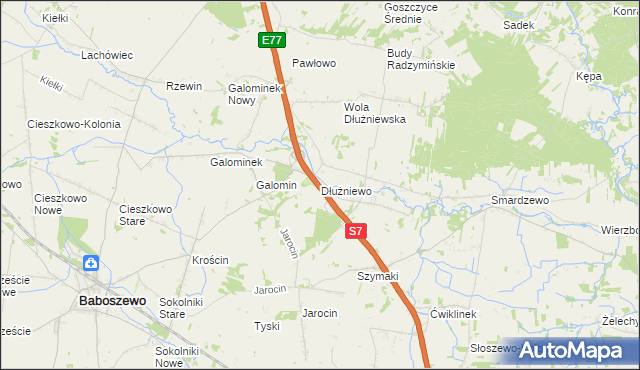 mapa Dłużniewo gmina Baboszewo, Dłużniewo gmina Baboszewo na mapie Targeo