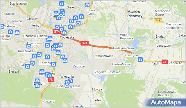 mapa Domaszowice gmina Masłów, Domaszowice gmina Masłów na mapie Targeo