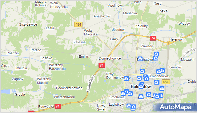 mapa Domiechowice, Domiechowice na mapie Targeo