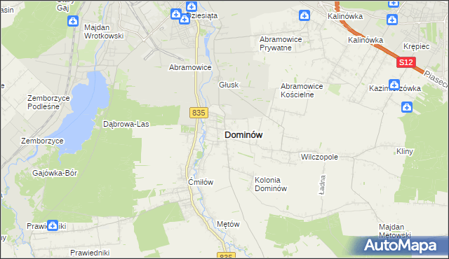 mapa Dominów gmina Głusk, Dominów gmina Głusk na mapie Targeo