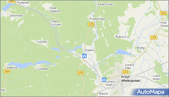 mapa Drawiny, Drawiny na mapie Targeo