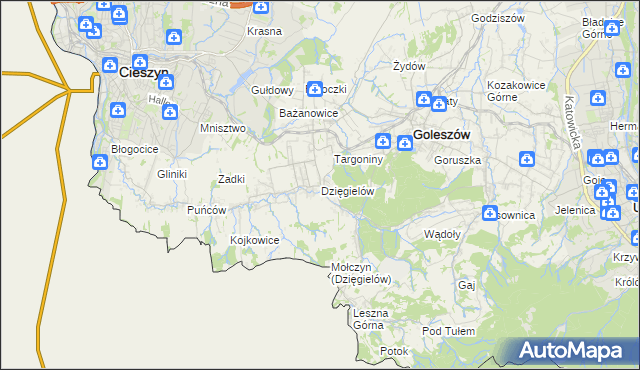 mapa Dzięgielów, Dzięgielów na mapie Targeo