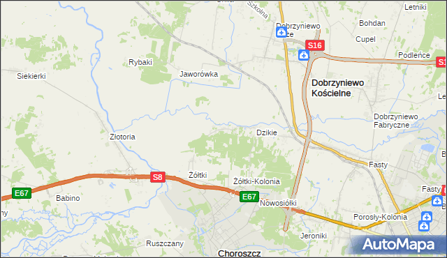 mapa Dzikie-Kolonia, Dzikie-Kolonia na mapie Targeo