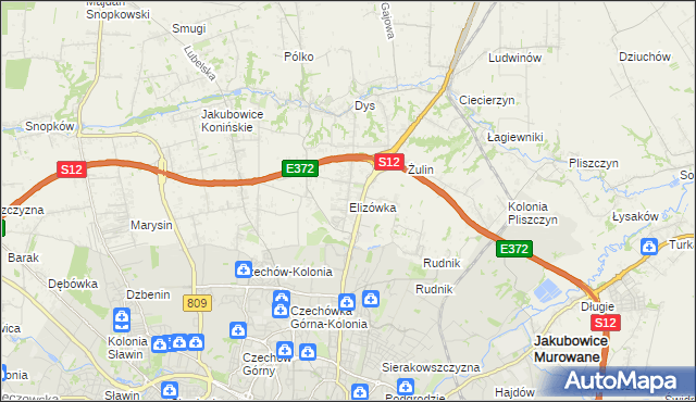 mapa Elizówka gmina Niemce, Elizówka gmina Niemce na mapie Targeo