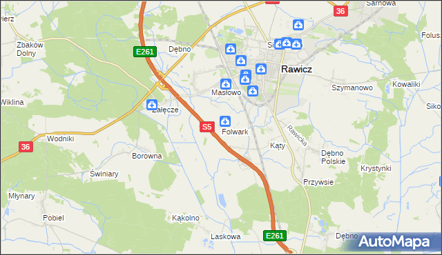 mapa Folwark gmina Rawicz, Folwark gmina Rawicz na mapie Targeo