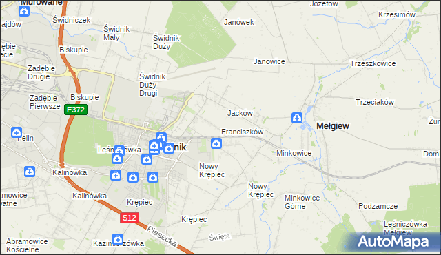 mapa Franciszków gmina Mełgiew, Franciszków gmina Mełgiew na mapie Targeo