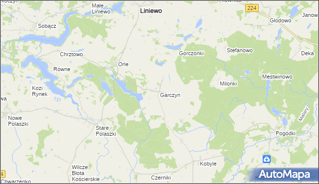 mapa Garczyn gmina Liniewo, Garczyn gmina Liniewo na mapie Targeo